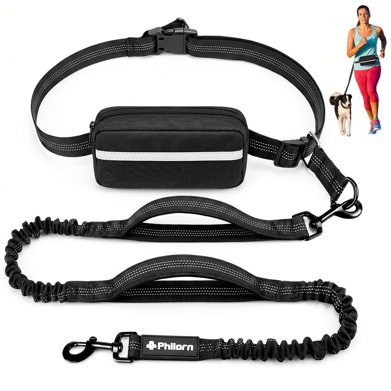Philorn Joggingleine Hunde – Freihändiger Laufgurt mit Bungee & Dual-Griffen bis 50kg