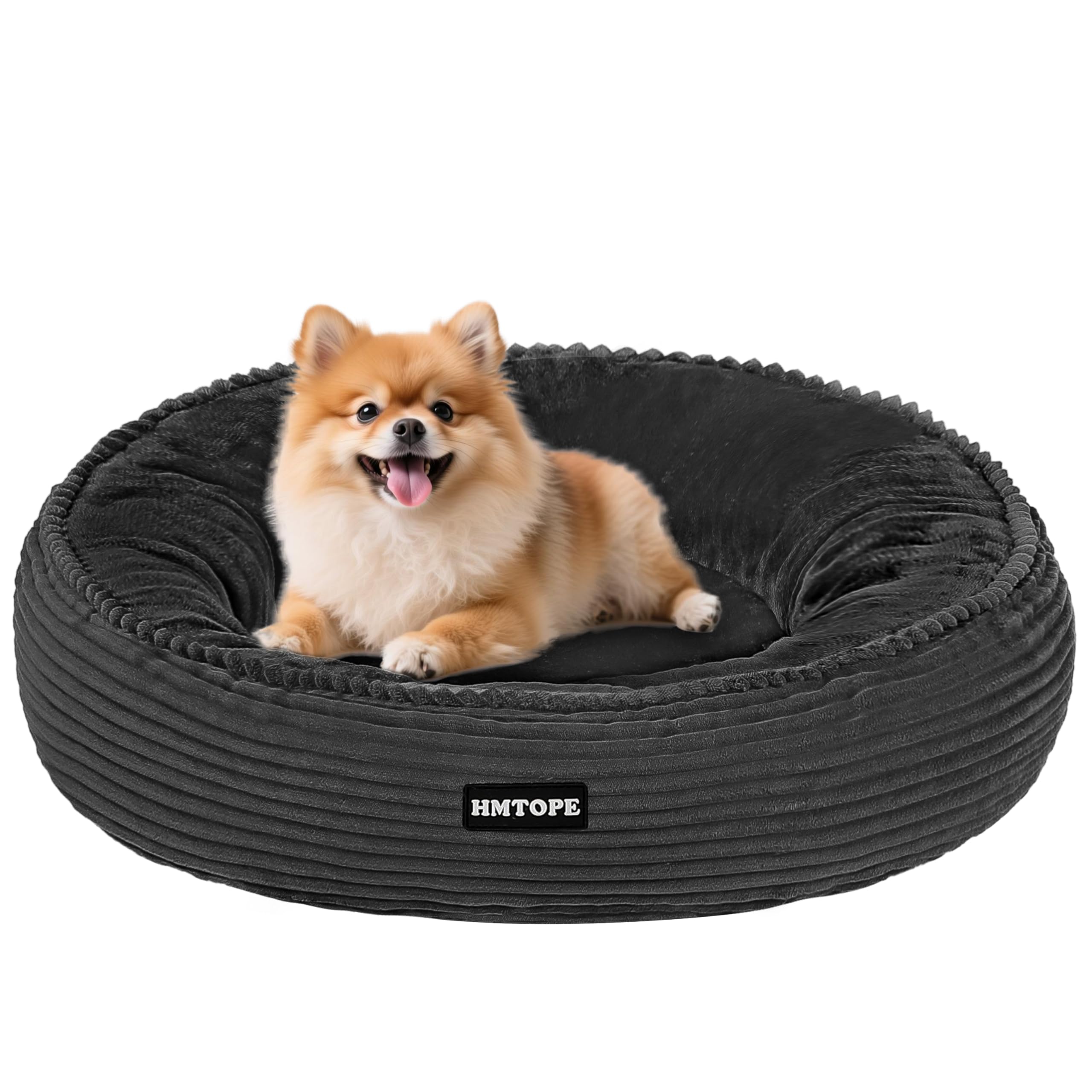 HMTOPE Hundebett Ø60cm Dunkelgrau – Rundes Donut-Design mit Angstabbau für kleine Hunde