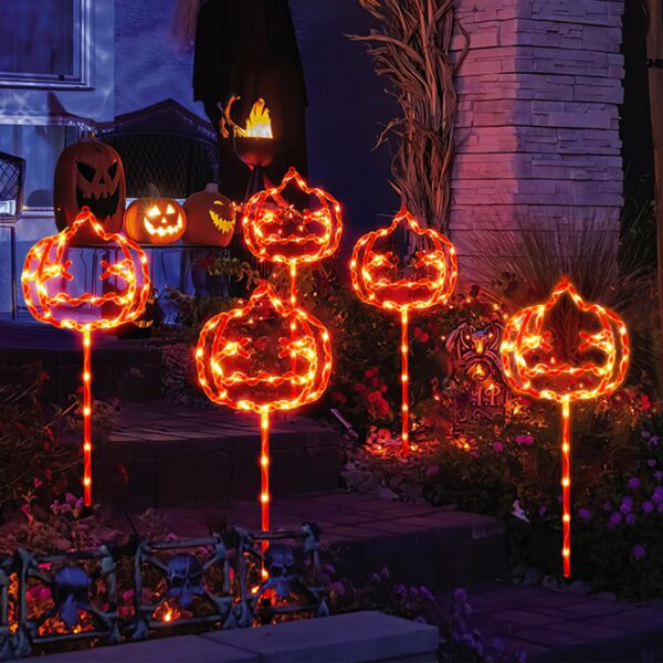 5er-Set Halloween Kürbis Solarleuchten – Wasserfeste Gartenleuchten mit 8 Lichtmodi