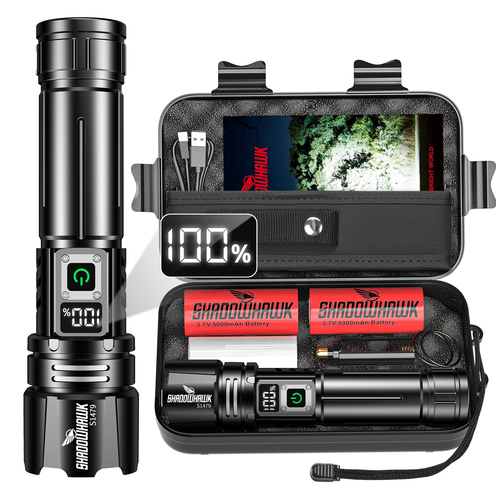 Shadowhawk S1479 LED-Taschenlampe 500000 Lumen – 1000m Reichweite & 24h Laufzeit