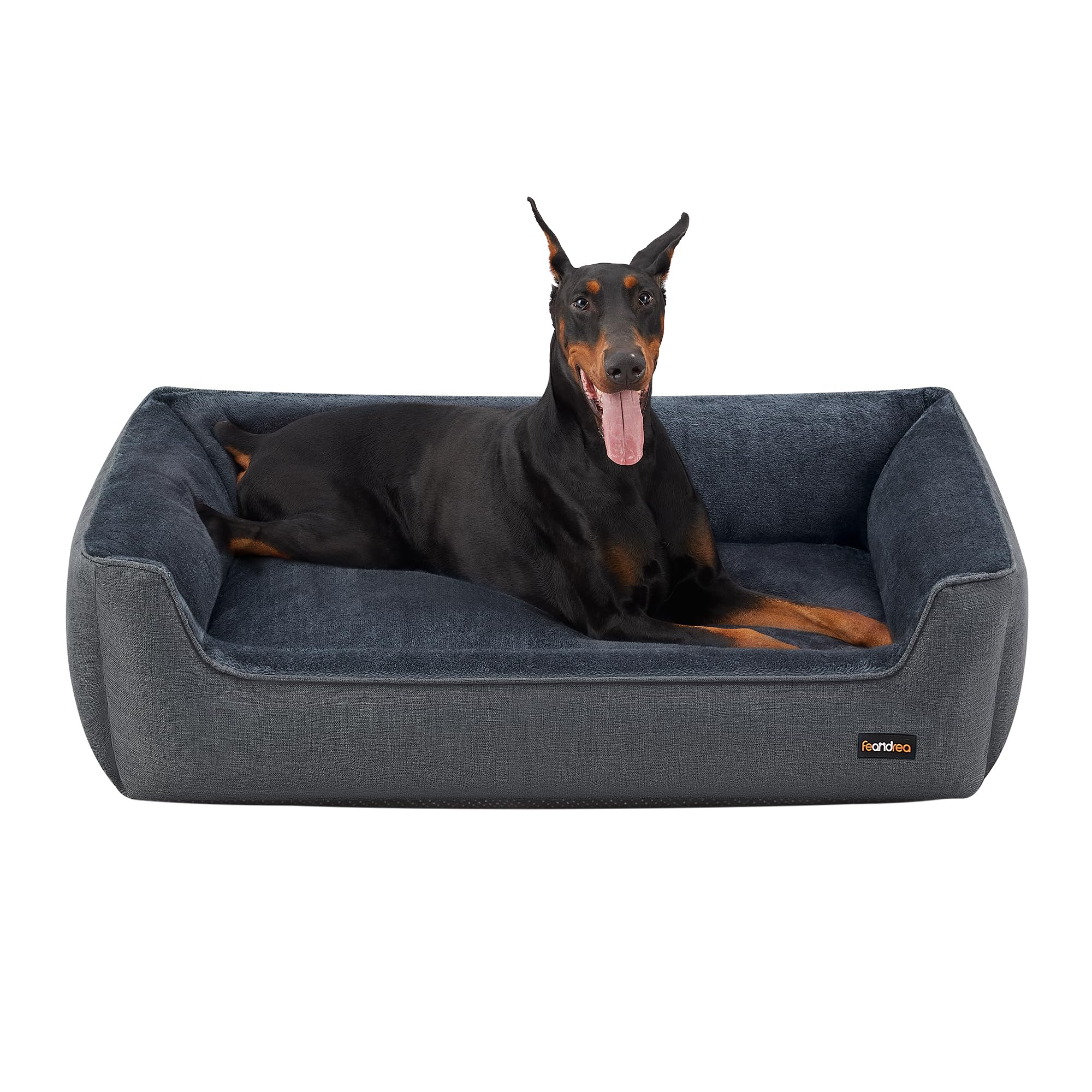 Feandrea Hundebett 120x90 cm mit Leinenoptik & erhöhten Rändern – orthopädisches Hundekissen
