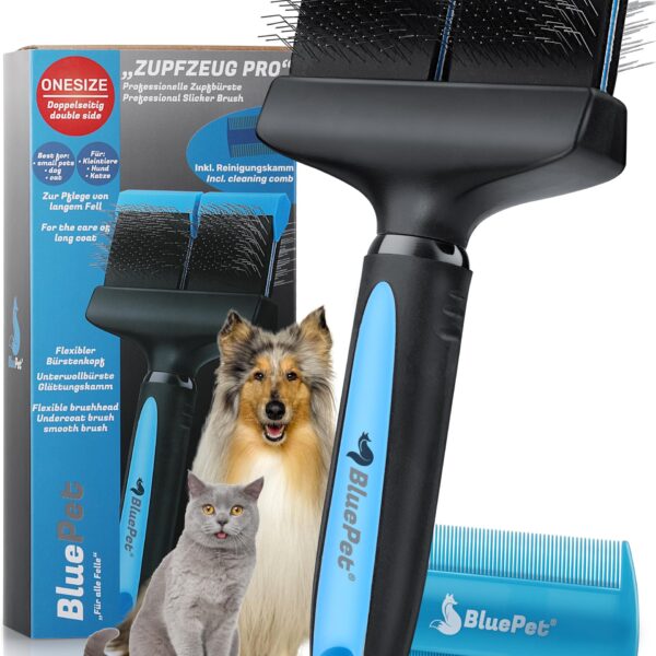 BluePet Profi Hundebürste Langhaar – Flexible Unterfellbürste für Hunde & Katzen