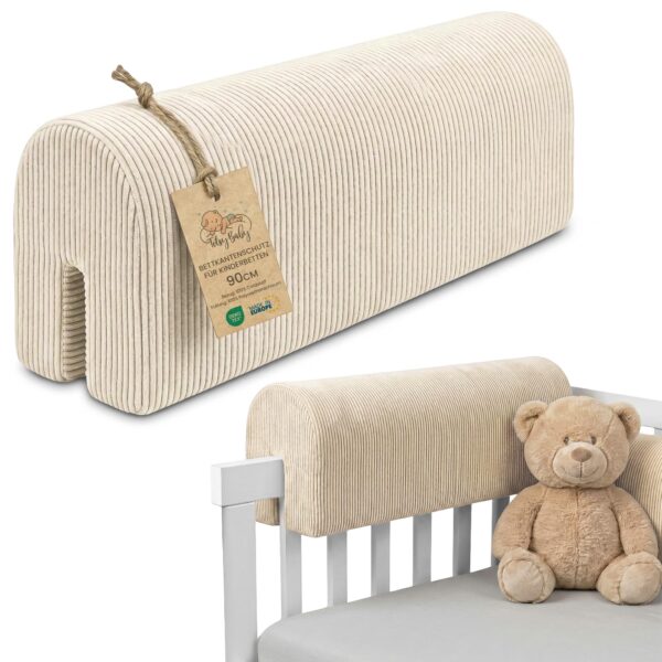 Bettkantenschutz 90 cm mit Cordstoff – Sicherheitspolster für Babybetten Oeko-Tex
