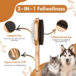 Golden Pets Bambus 2in1 Hundebürste & Katzenbürste – Unterwolle & Entfilzung für Mittel-Langhaar – Bild 2