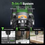Ginour 21V Bürstenlos Schlagbohrschrauber 90Nm mit 2x2Ah Akku & 22-tlg. Zubehör – Bild 4