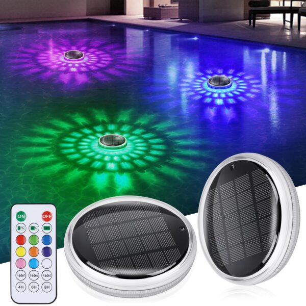 INTERESTIME Solar Poolbeleuchtung RGB 2er Set – Unterwasser Licht mit Fernbedienung & Timer