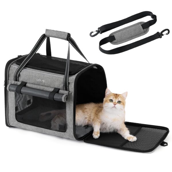 LE SURE Faltbare Katzentransporttasche 43.5x29.5x34 cm – Formstabil & Sicher für Reisen