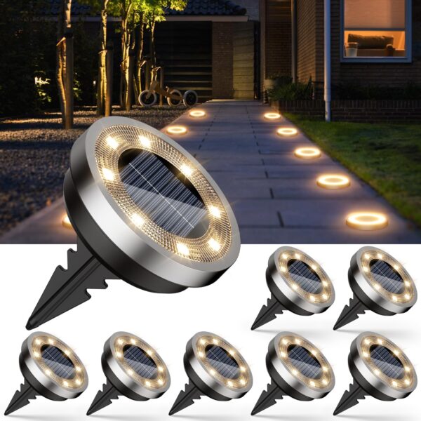 8er Set Solar Bodenleuchten 3000K Warmweiß – IP65 Wasserdicht für Garten & Gehweg