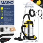 MASKO Industriestaubsauger 30L Nass-Trockensauger 1800W mit HEPA-Filter & Steckdose – Bild 7