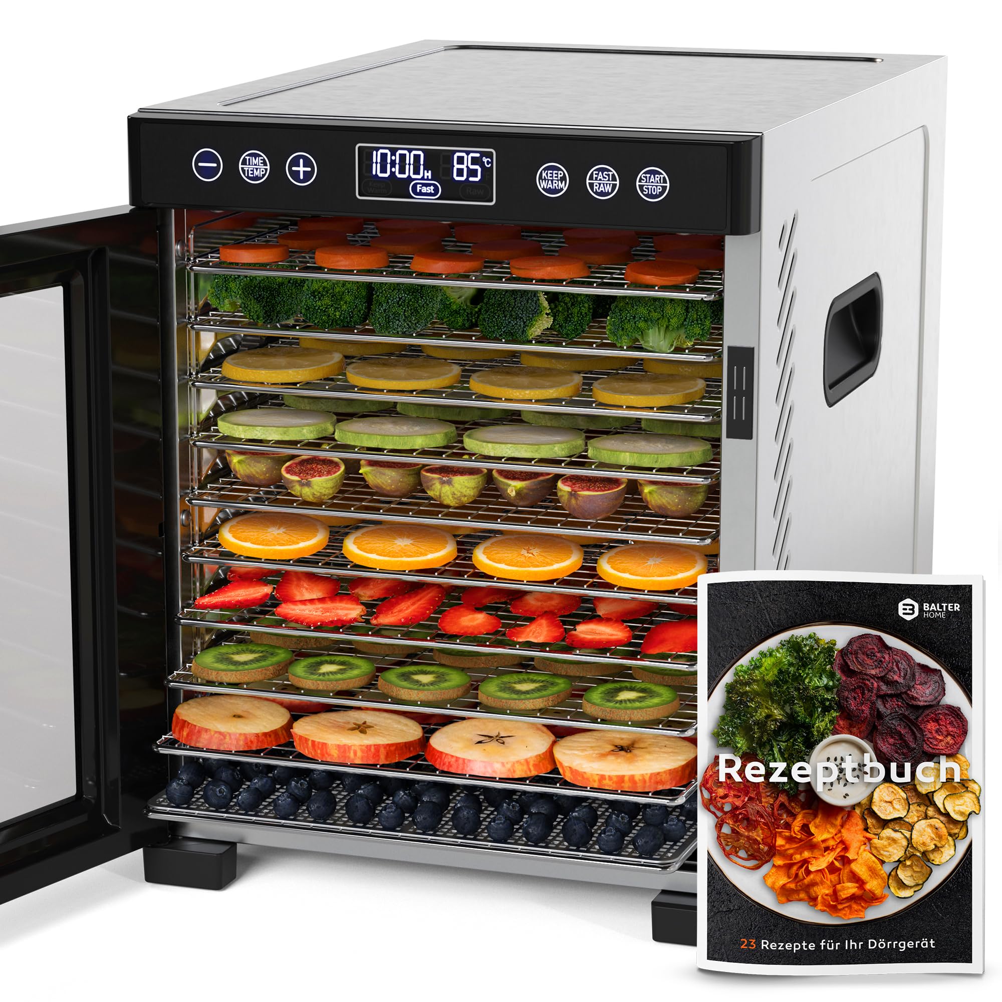 Balter DA-109 Dörrautomat Edelstahl – 10 Fächer, 700W, Timer 48h für Obst & Fleisch