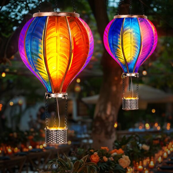 JONRRYIN 2er Solar Heissluftballon-Laterne 46,5 cm – Flammeneffekt Gartenleuchte für Aussen