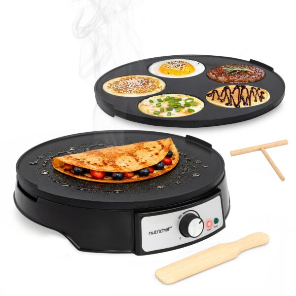 NutriChef Crepes Maker 32 cm mit abnehmbarer Wendeplatte – Profi-Crepes-Maker für zuhause