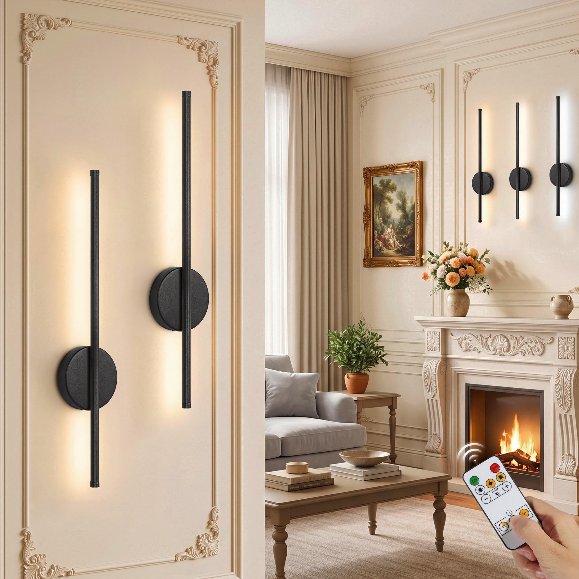 Ketom LED Wandleuchte 2er Set – Dimmbar mit Fernbedienung, USB-Akku & Timer