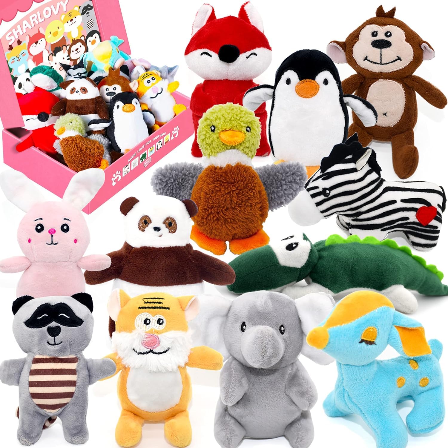SHARLOVY Hunde Squeaky Spielzeug 12er Set – Plüsch Kauspielzeug für kleine Hunde & Welpen