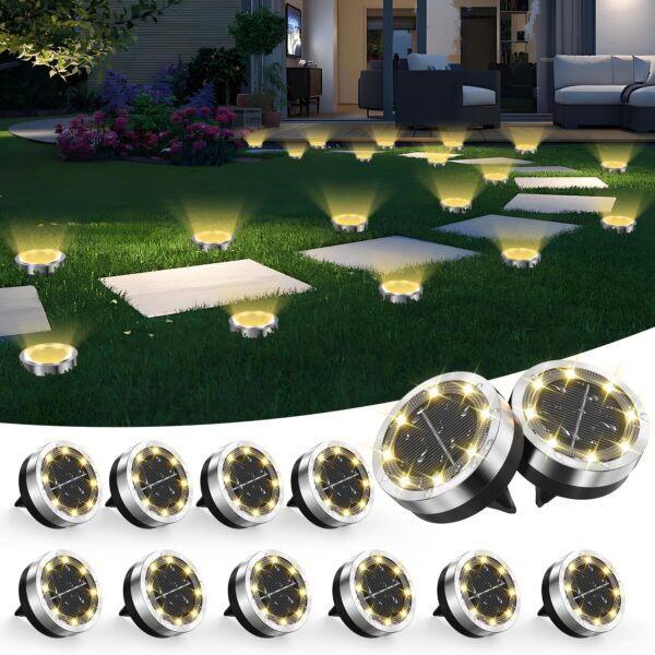 Dankeled 12er Solar Bodenleuchten – Warmweiss LED Gartenbeleuchtung IP65 wasserdicht