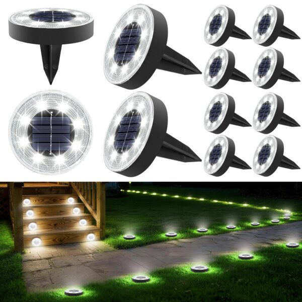 iBaycon Solar Bodenleuchten 12er Set – IP65 Gartenbeleuchtung mit 8 LED & Automatik