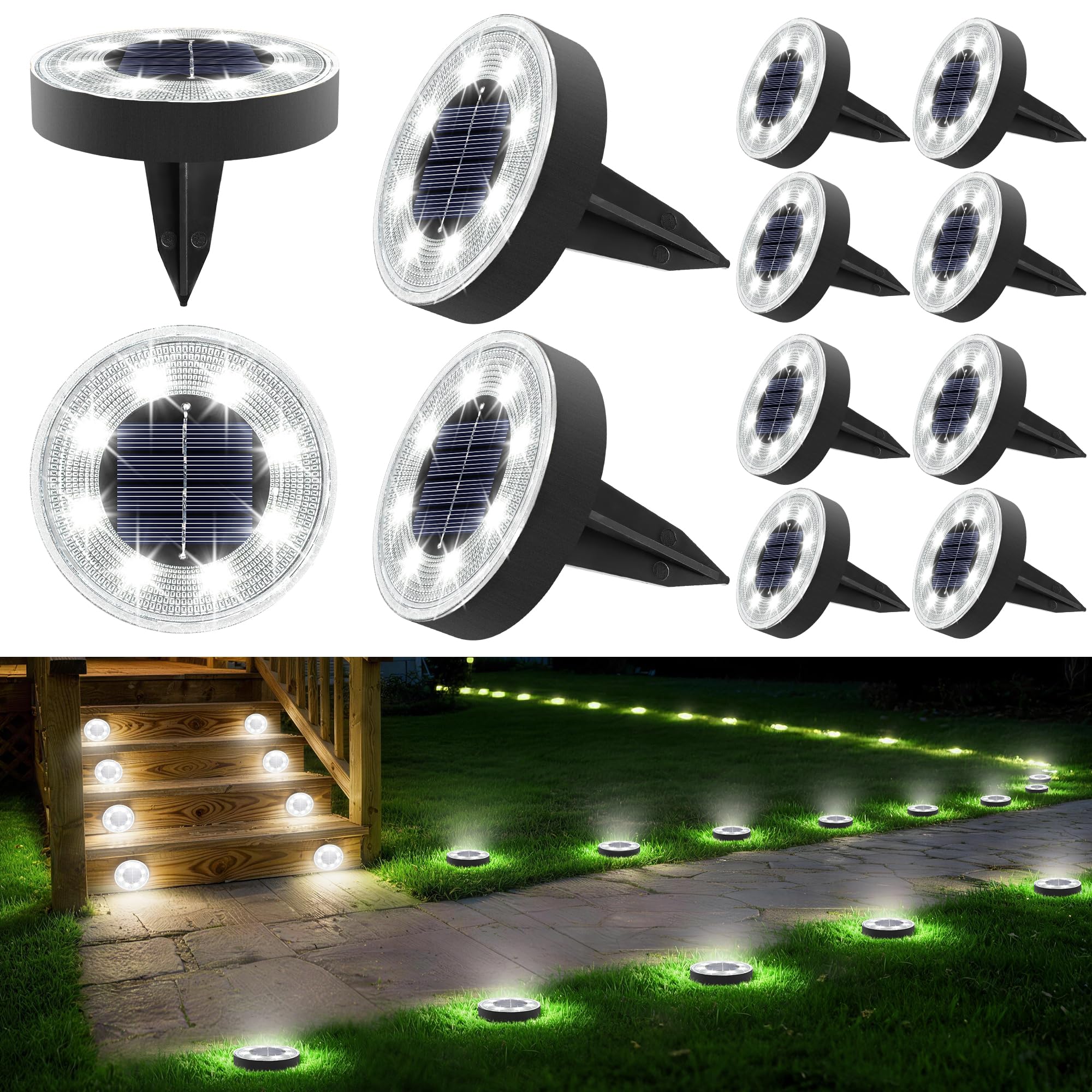 iBaycon Solar Bodenleuchten 12er Set – IP65 Gartenbeleuchtung mit 8 LED & Automatik