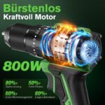 Ginour 21V Bürstenlos Akku-Schlagbohrschrauber – 50 Nm mit 2x2Ah Akkus & 47-tlg. Zubehör – Bild 2