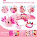 hahaland Axolotl Sensorik Spielzeug 0-6 Monate – 5-in-1 Musikspielzeug mit Beissring & Spiegel – Bild 5