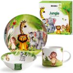 MIAMIO Kindergeschirr Set 3-teilig Keramik – Dschungel-Design, spülmaschinenfest