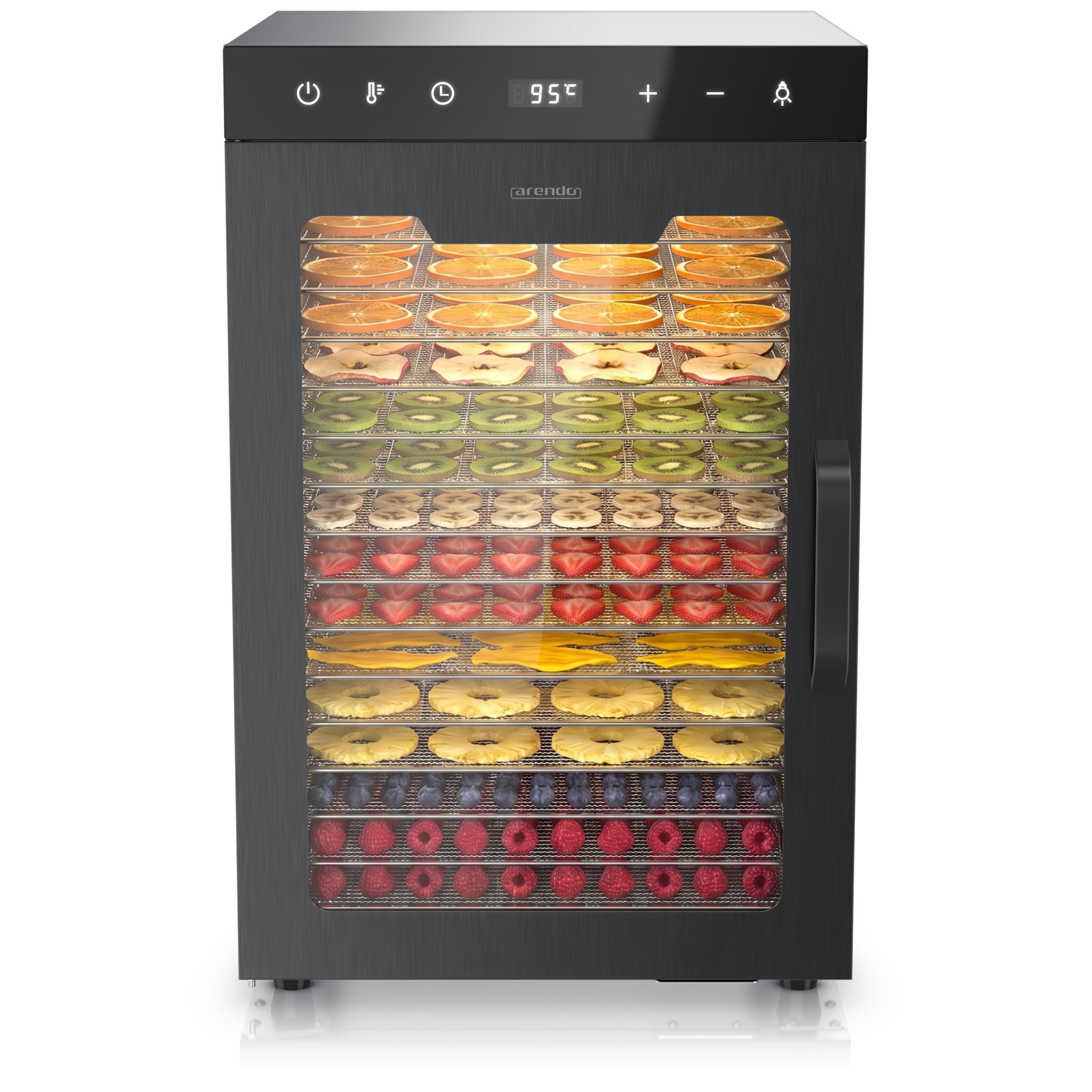 Arendo Edelstahl-Dörrautomat 1000 W mit 16 Ebenen – Profi-Obsttrockner 1,34 m²