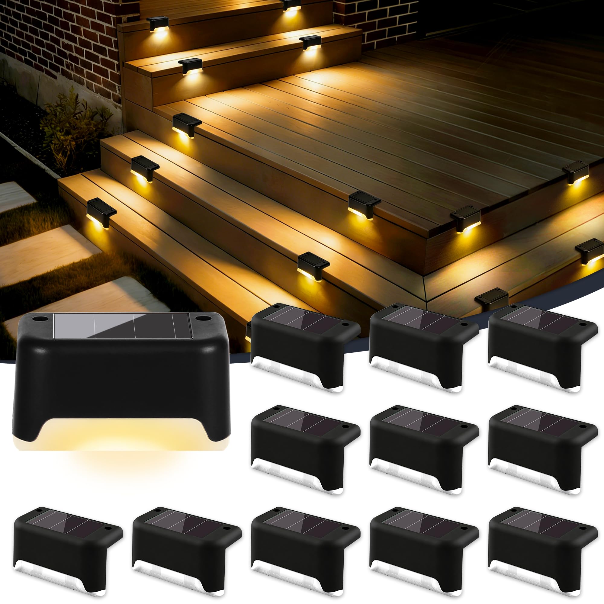 Solpex Solar-Wegeleuchten 12er Set Schwarz – Warmweisses LED Treppenlicht Aussen