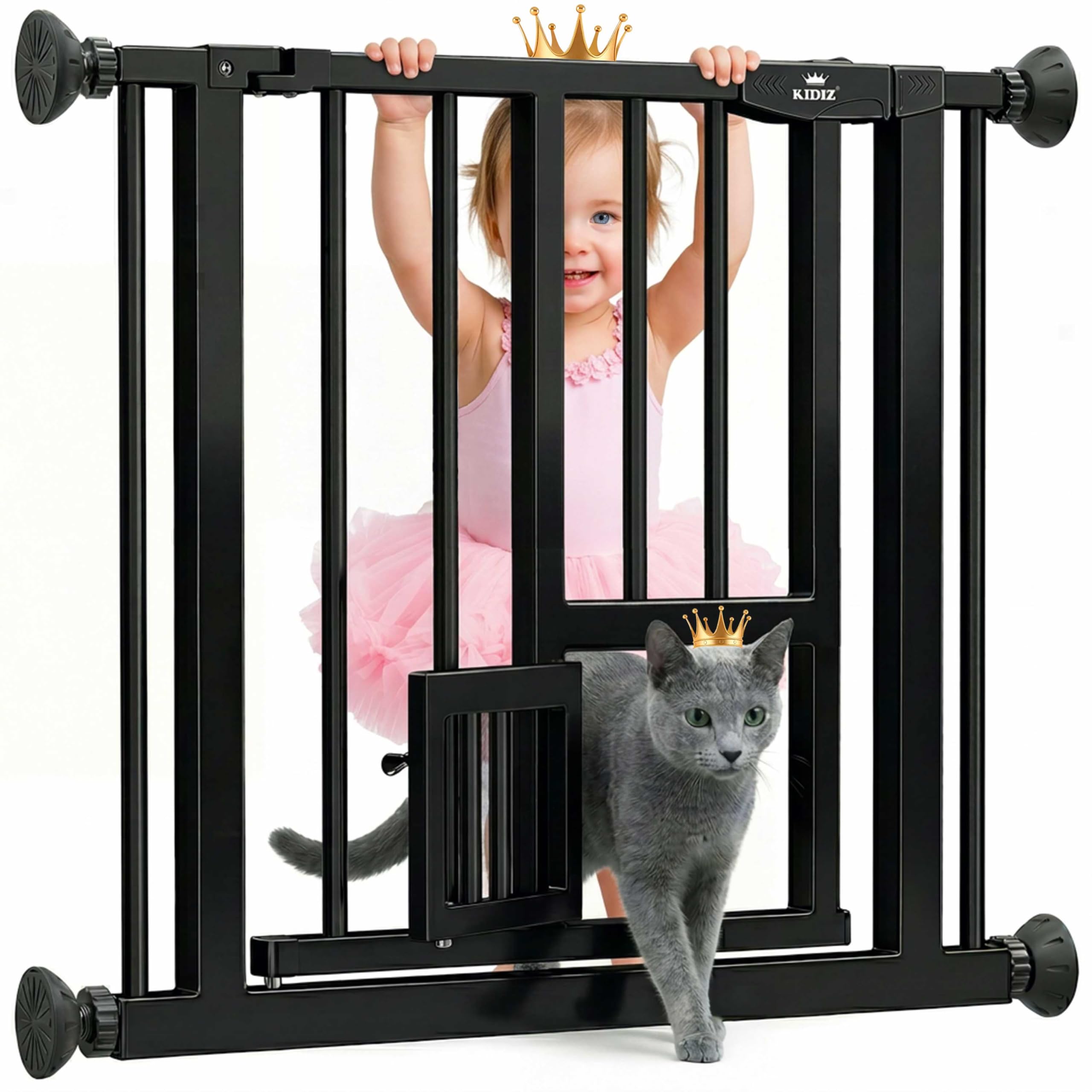 Kidiz Treppenschutzgitter 74-80 cm mit Katzenklappe – Absperrgitter ohne Bohren