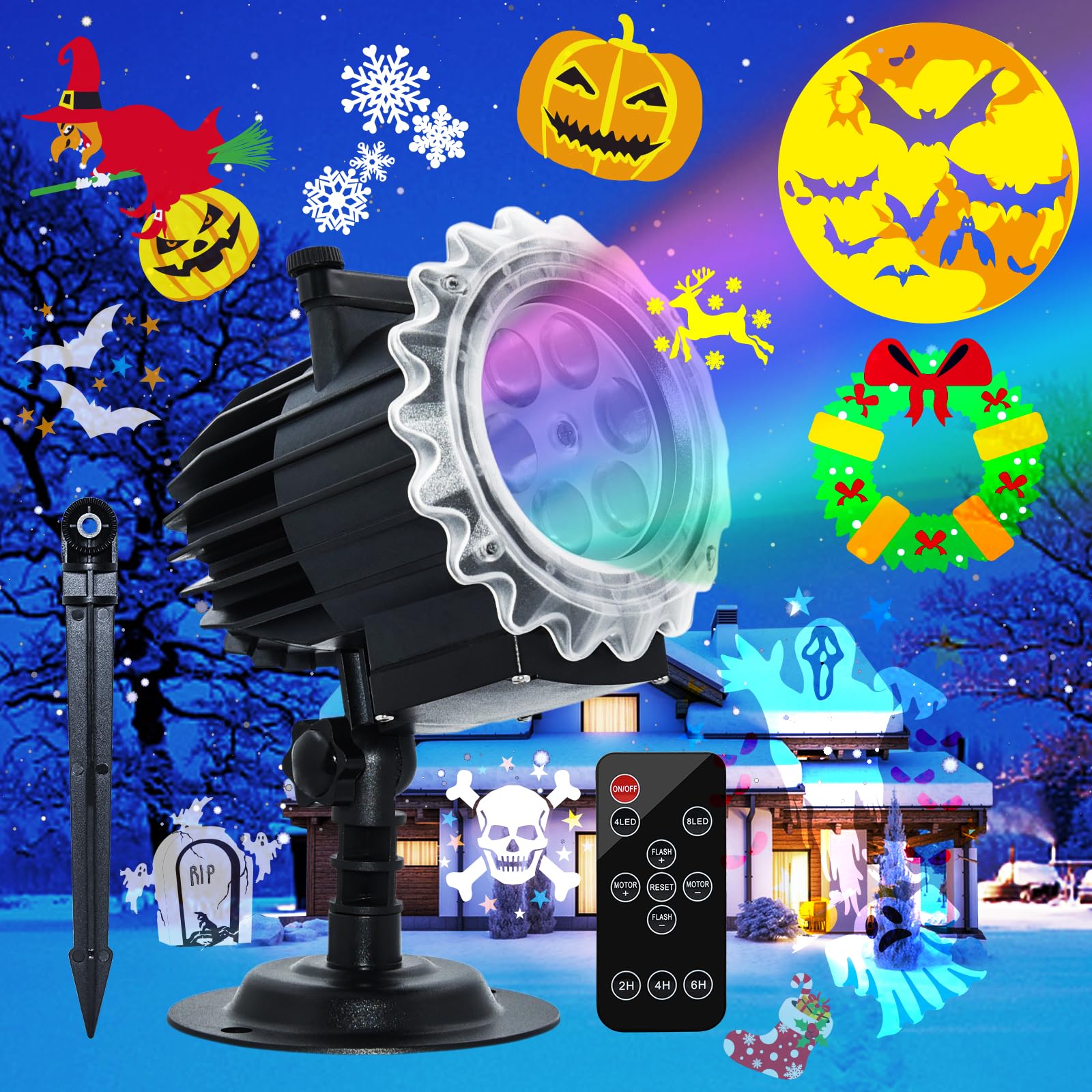 Segotendy LED Projektor mit 96 Motiven & Fernbedienung – Weihnachts- & Halloween Deko für Innen & Aussen