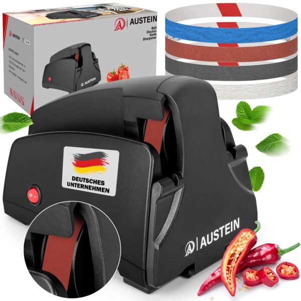 AUSTEIN® TG2002 Elektrischer Bandmesserschärfer – Konvexer Profi-Schliff mit 4 Körnungen