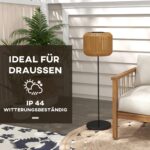 Outsunny Solar-Stehlampe Rattan 130 cm mit Lichtsensor – IP44 Gartenleuchte Gelb – Bild 6