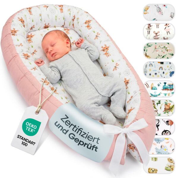 LULANDO® Babynest Standard 100 Öko-Tex – Kuschelnest aus Bio-Baumwolle für Neugeborene