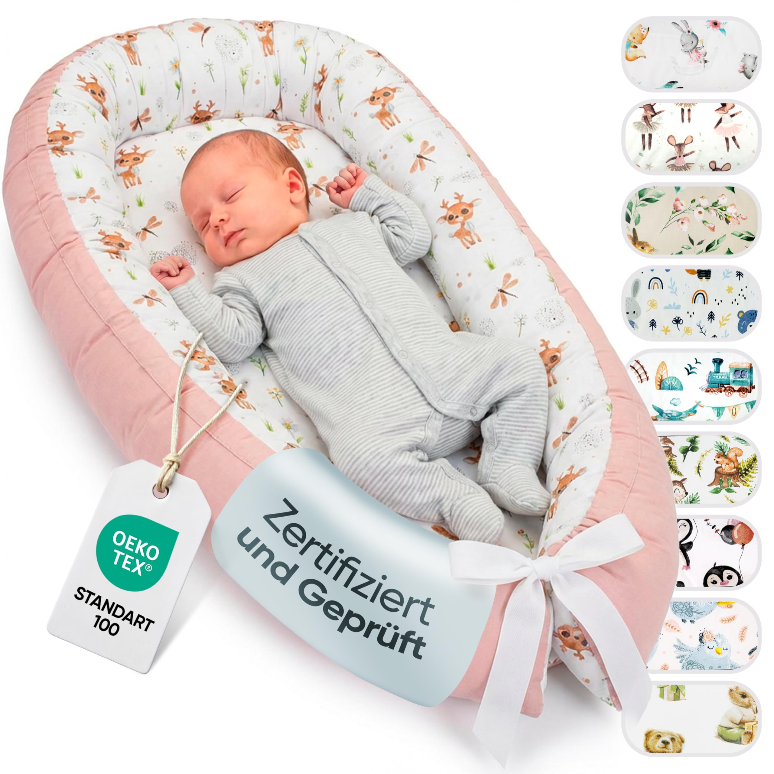 LULANDO® Babynest Standard 100 Öko-Tex – Kuschelnest aus Bio-Baumwolle für Neugeborene