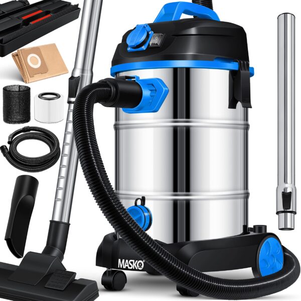 MASKO® Industriestaubsauger 30L mit HEPA-Filtersystem – Nass-Trockensauger 1800W für Werkstatt