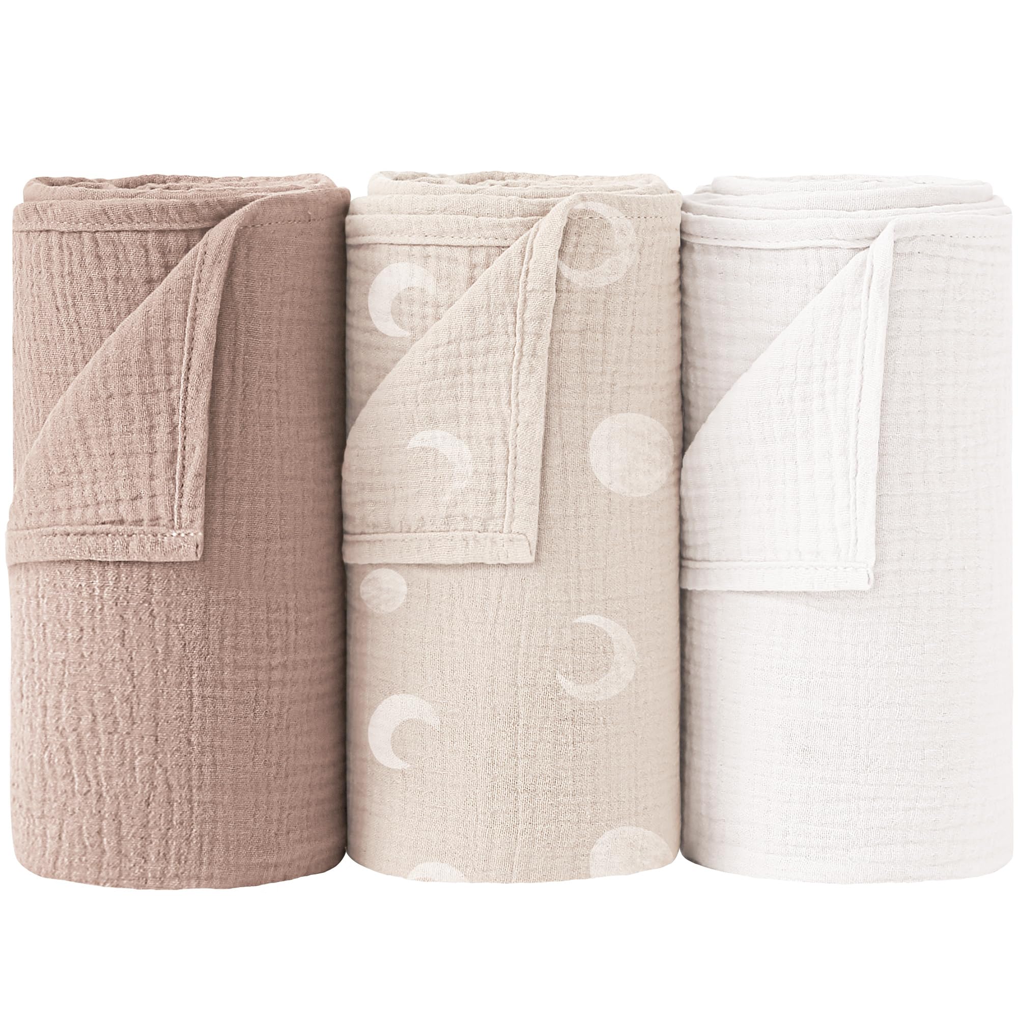 Bearmoss Pucktuch 3er-Set Musselin 100% Baumwolle 96x102cm – Atmungsaktive Babydecke