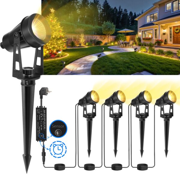 LAMPELIP 4er Pack LED Gartenstrahler 14M mit Zeitschaltuhr – Wasserdicht IP65 für Garten & Terrasse