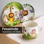 MIAMIO Kindergeschirr Set 3-teilig Keramik – Dschungel-Design, spülmaschinenfest – Bild 3