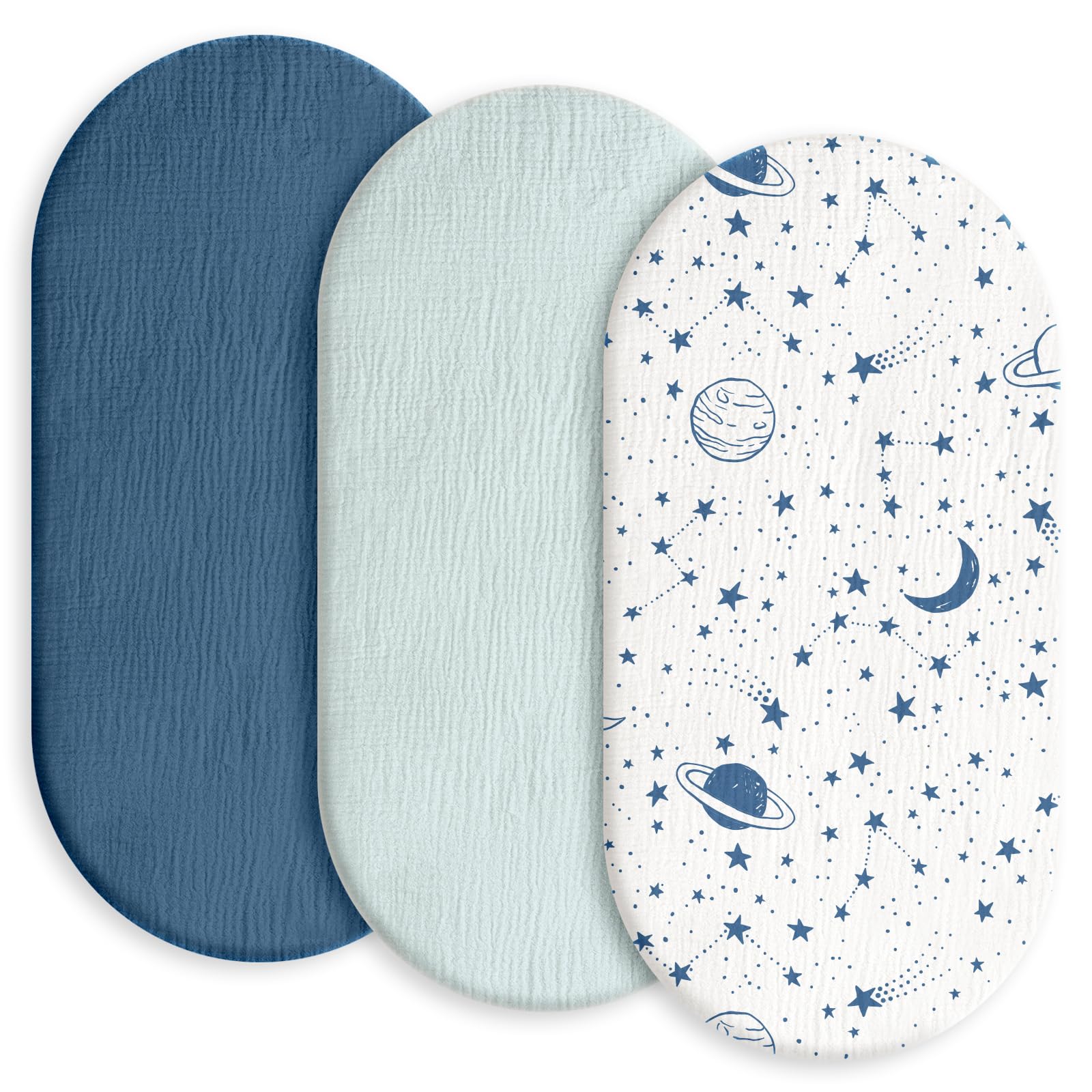 3er Pack Spannbettlaken 83x43 cm Musselin Baumwolle – Weiches Beistellbett Laken für Babys