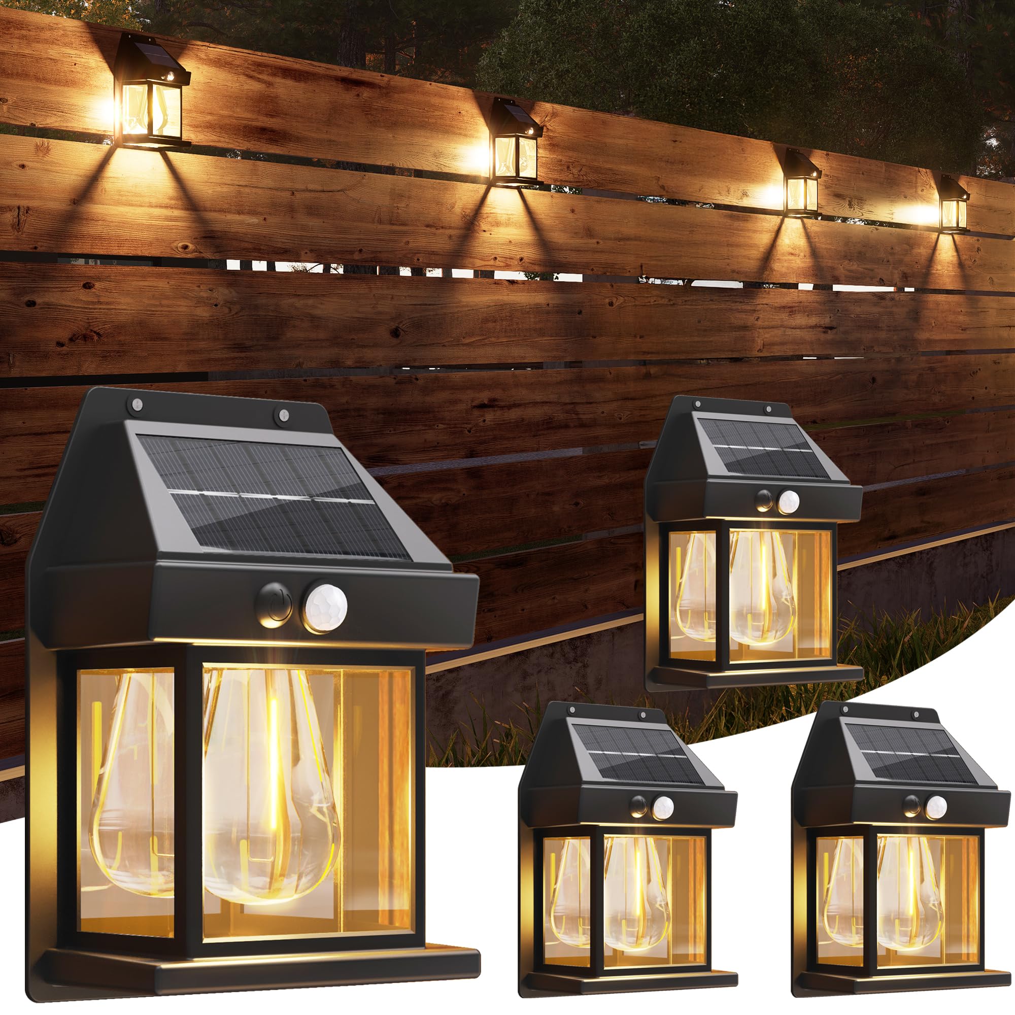Flacchi Solar-Wandleuchte 4er Set mit Bewegungsmelder – Warmweiss IP65 Ausseleuchte