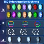 2er Set LED Poolbeleuchtung Unterwasser mit Fernbedienung – 16 Farben & 12–18h Akkulaufzeit – Bild 3