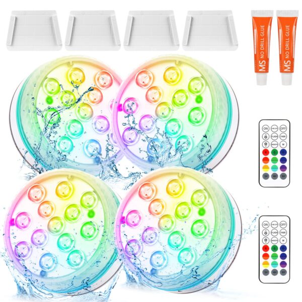 Czemo LED Poolbeleuchtung 4er Set mit Fernbedienung – IP68 Unterwasserlicht für Pool & Teich