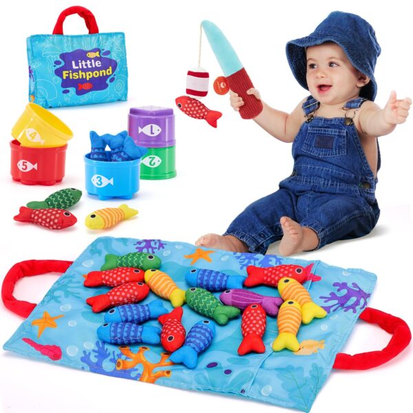 hahaland Angelspiel Montessori-Spielzeug ab 1 Jahr – Motorikspielzeug mit Angelrute & Fischen