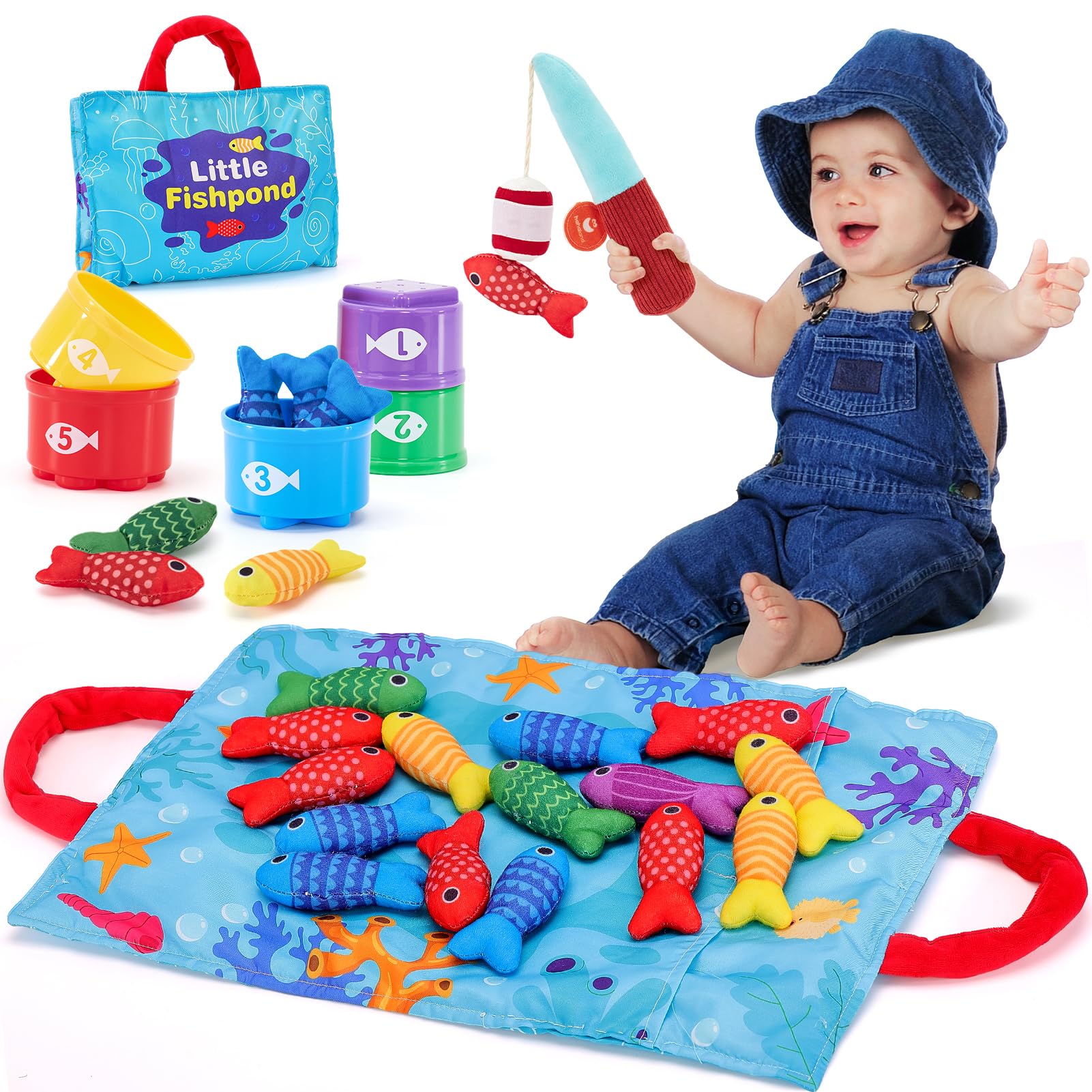 hahaland Angelspiel Montessori-Spielzeug ab 1 Jahr – Motorikspielzeug mit Angelrute & Fischen
