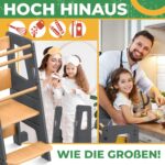 KIDIZ Lernturm 3-stufig höhenverstellbar mit Lernuhr – Montessori Tritthocker aus Kiefernholz – Bild 4