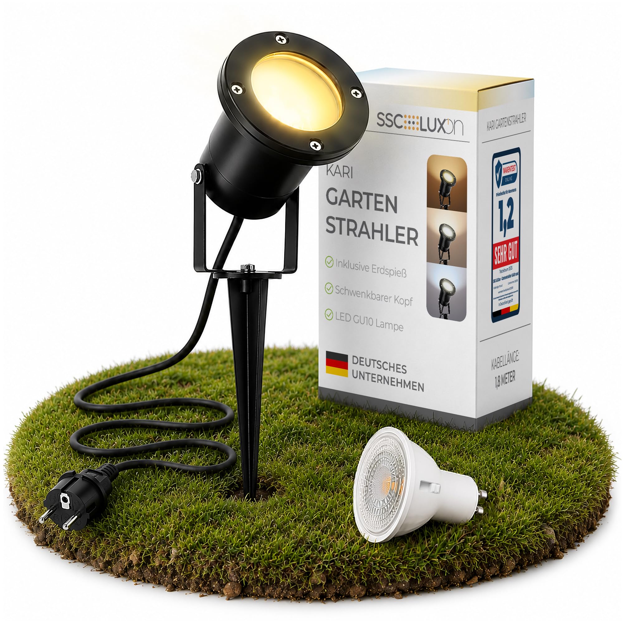 SSC-LUXon KARI LED Gartenstrahler mit Erdspieß – IP65 Außenleuchte mit 3 Lichtfarben