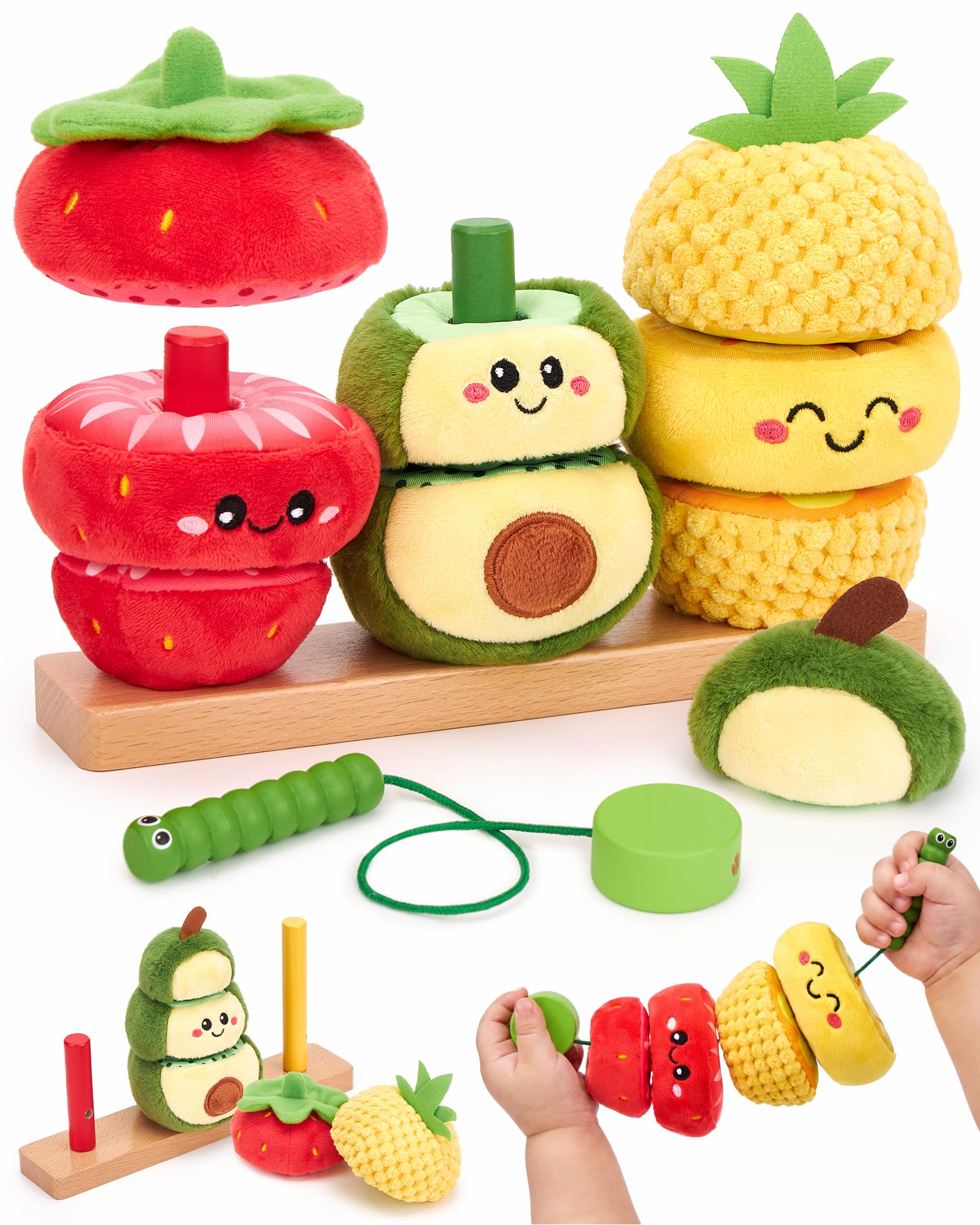hahaland Montessori Obst-Stapelspiel aus Stoff – Motorik & Sortierspiel für Babys ab 1 Jahr