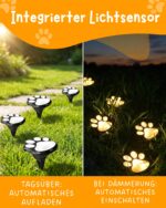 6er-Set Solar Bodenleuchten Pfotenabdruck – Warmweisse LED Gartenbeleuchtung für Aussen – Bild 5