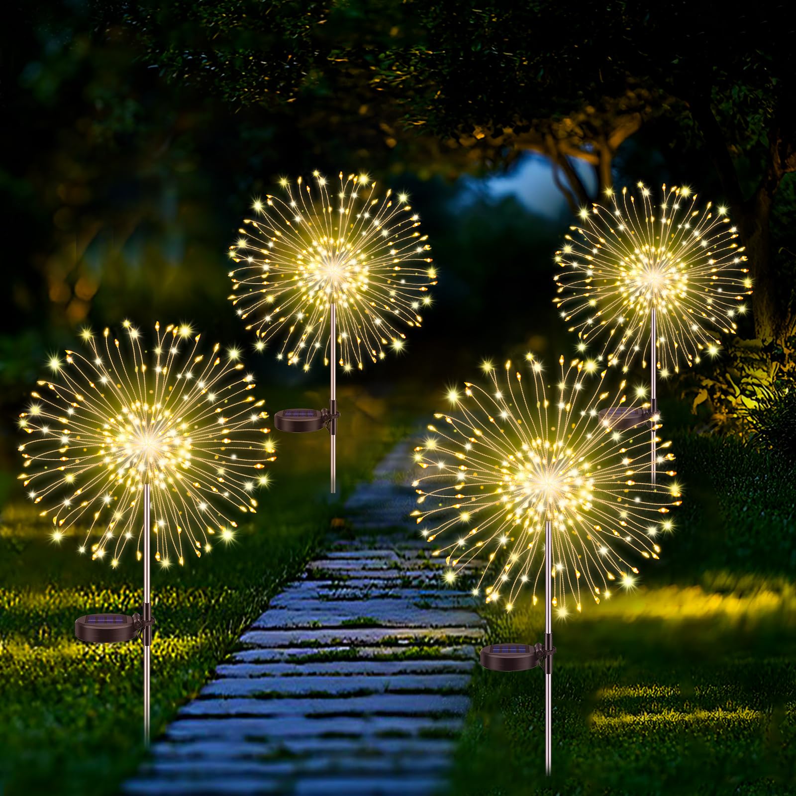 Blakapoo Solar Gartenleuchte 150 LEDs mit 8 Modi – Feuerwerk Solarlichter 4er Set