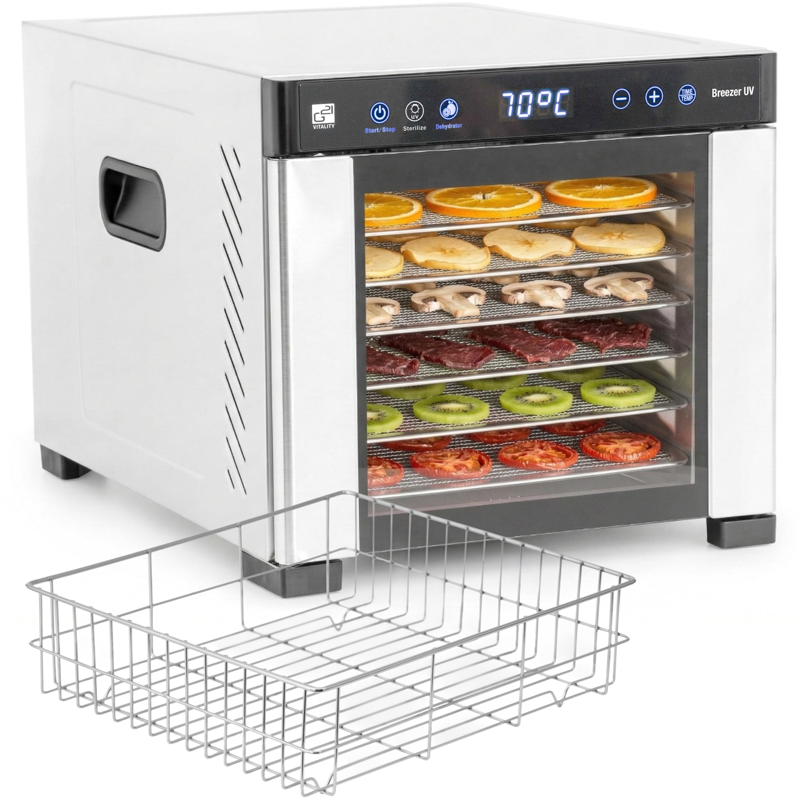 G21 Breezer UV Dörrgerät Edelstahl – 6 Ebenen, 650W, bis 75°C für Obst & Gemüse