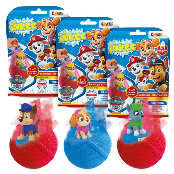 INKEE Paw Patrol Badebomben 3er-Pack mit Überraschungs-Stempel – Badespass für Kinder