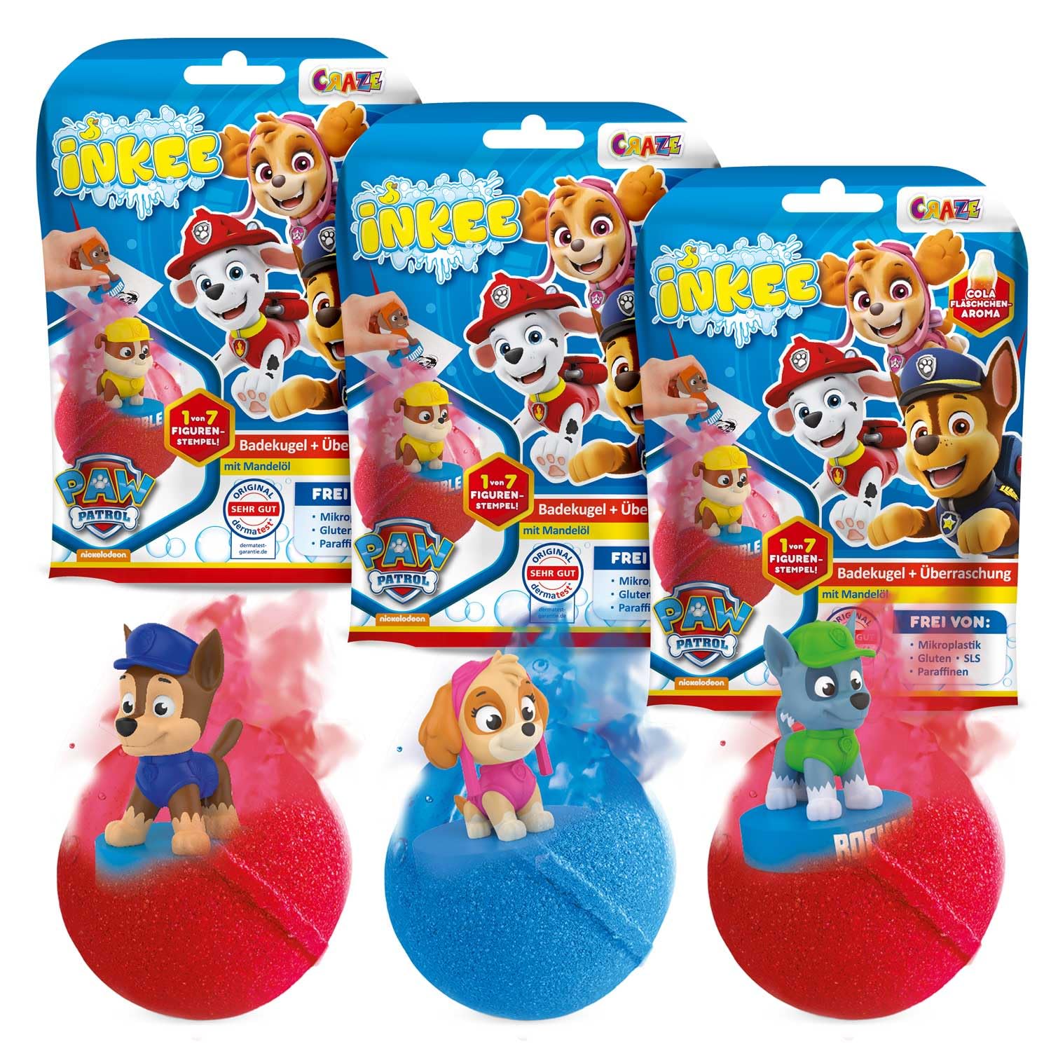 INKEE Paw Patrol Badebomben 3er-Pack mit Überraschungs-Stempel – Badespass für Kinder